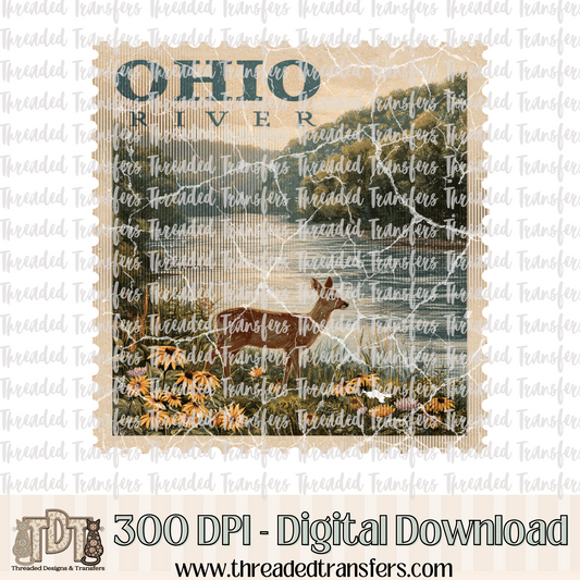 Vintage Ohio River Stamp Digital Design Download (PNG Format - no product shipped)