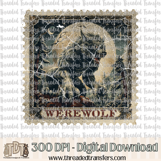 Vintage Horror Werewolf Stamp Digital Design Download (PNG Format - no product shipped)