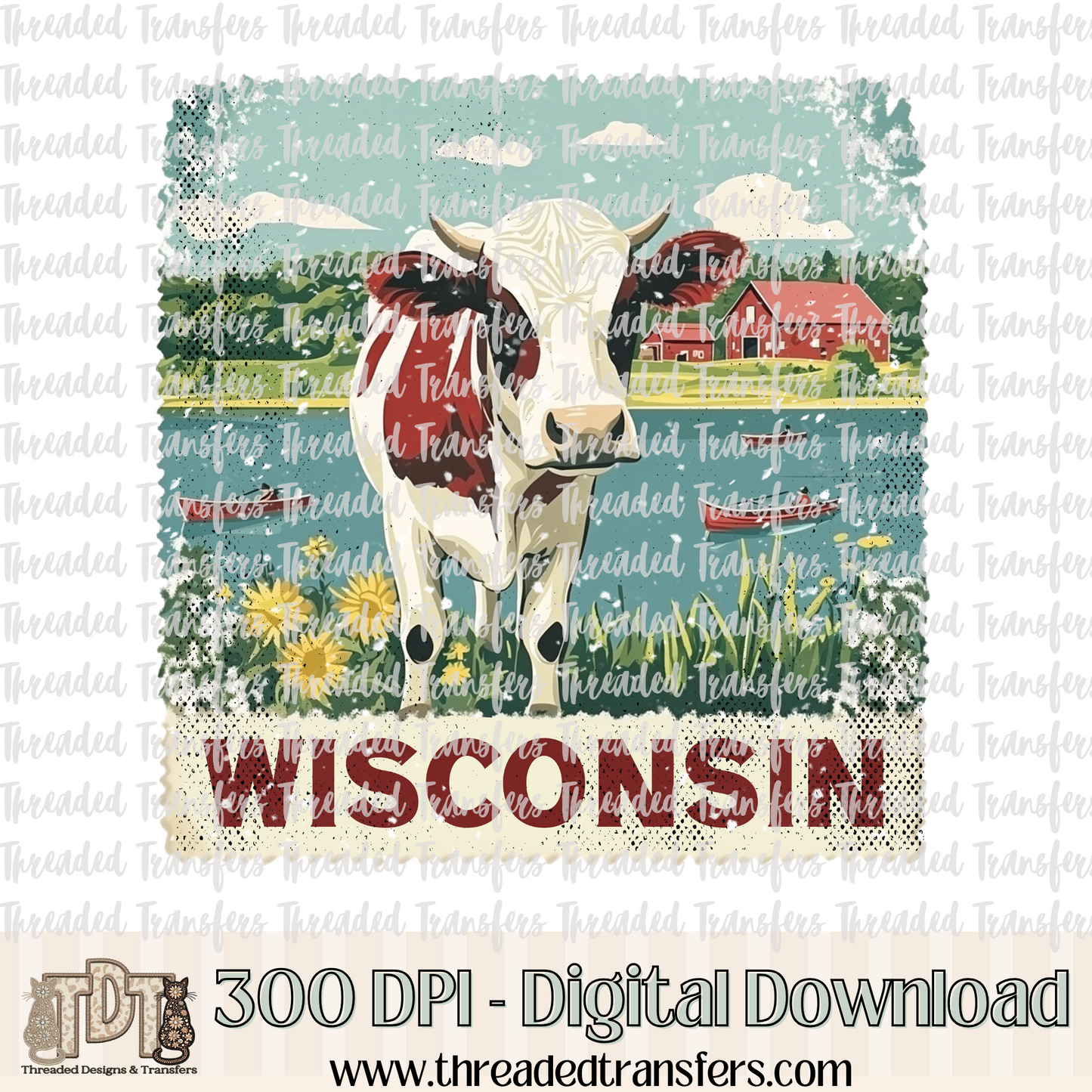 Vintage Wisconsin Stamp Digital Design Download (PNG Format - no product shipped)