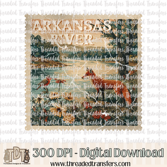 Vintage Arkansas River Stamp Digital Design Download (PNG Format - no product shipped)