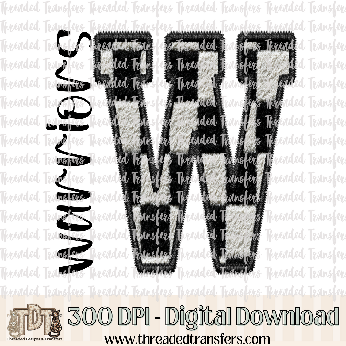 Fuzzy Checker Warriors Faux Embroidery Digital Design Download (PNG Format - no product shipped)