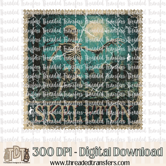Vintage Horror Skeleton Stamp Digital Design Download (PNG Format - no product shipped)