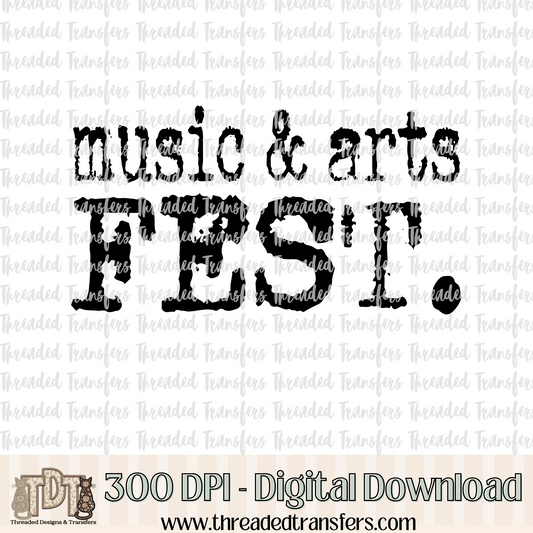 Music & Arts Fest Typography Digital Design Download (PNG Format - no product shipped)