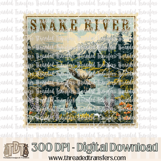 Vintage Snake River Stamp Digital Design Download (PNG Format - no product shipped)