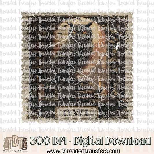 Vintage Horror Owl Stamp Digital Design Download (PNG Format - no product shipped)
