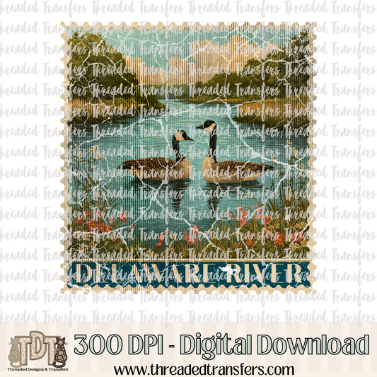 Vintage Delaware River Stamp Digital Design Download (PNG Format - no product shipped)