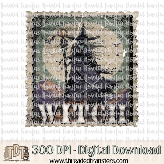 Vintage Horror Witch Stamp Digital Design Download (PNG Format - no product shipped)