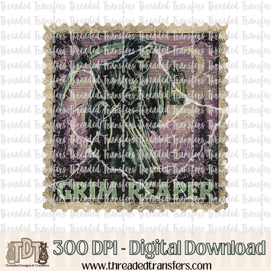 Vintage Horror Grim Reaper Stamp Digital Design Download (PNG Format - no product shipped)