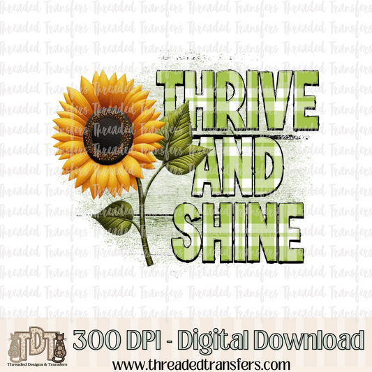 Thrive and Shine Sunflower Faux Embroidery Digital Design Download (PNG Format - no product shipped)