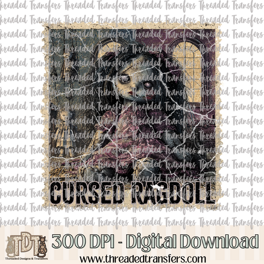 Vintage Horror Cursed Ragdoll Stamp Digital Design Download (PNG Format - no product shipped)