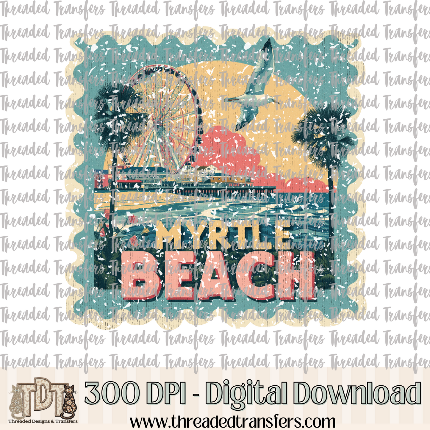 Vintage Myrtle Beach Stamp Digital Design Download (PNG Format - no product shipped)