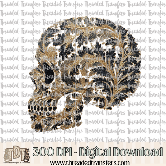 Hand-Painted Flourish Skull Digital Design Download (PNG Format - no product shipped)