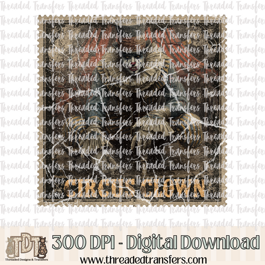 Vintage Horror Circus Clown Stamp Digital Design Download (PNG Format - no product shipped)