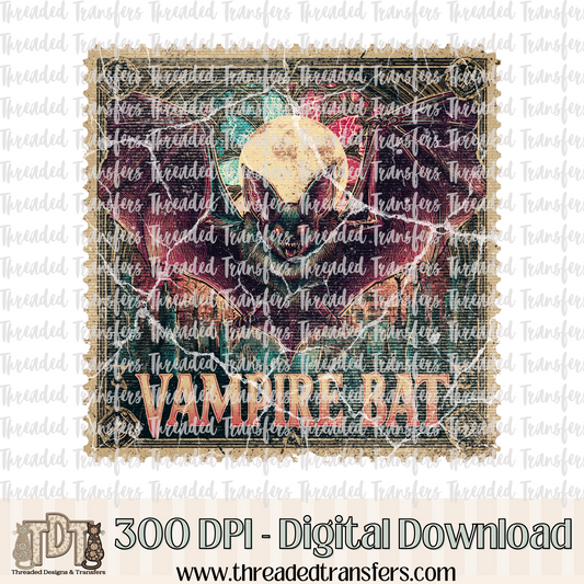 Vintage Horror Vampire Bat Stamp Digital Design Download (PNG Format - no product shipped)