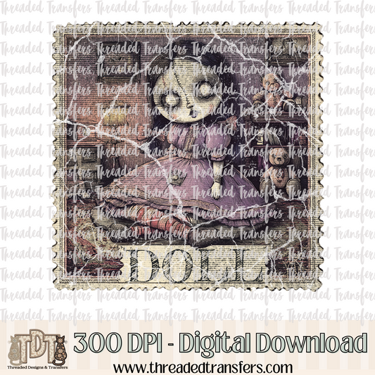 Vintage Horror Doll Stamp Digital Design Download (PNG Format - no product shipped)