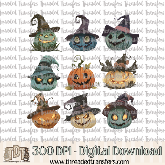 Spooky Jack O'Lanterns Digital Design Download (PNG Format - no product shipped)