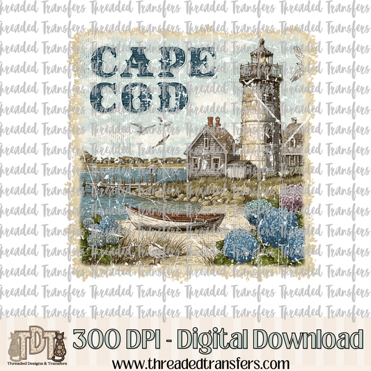 Vintage Cape Cod Stamp Digital Design Download (PNG Format - no product shipped)