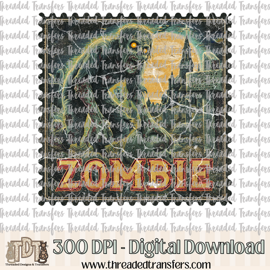 Vintage Horror Zombie Stamp Digital Design Download (PNG Format - no product shipped)