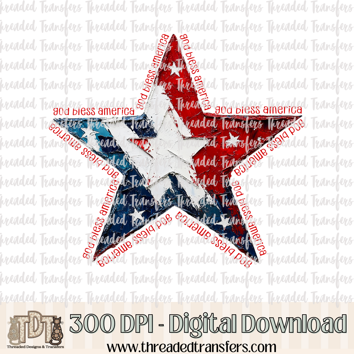 God Bless America Painted Star Digital Design Download (PNG Format - no product shipped)