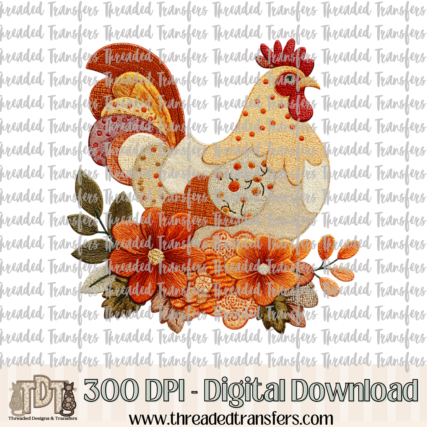 Vintage Cottage Chicken Digital Design Download (PNG Format - no product shipped)