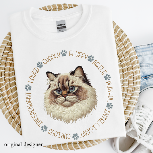 Himalayan Cat Pet Traits Faux Embroidery & Faux Sparkle DTF Transfer
