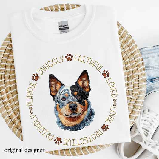 Australian Cattle Dog Pet Traits Faux Embroidery & Faux Sparkle DTF Transfer