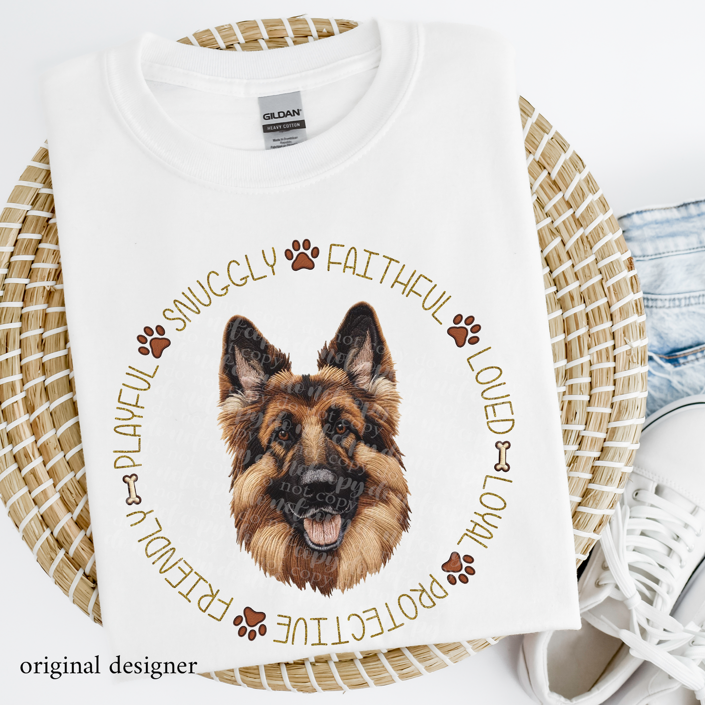 German Shepherd Sable Pet Traits Faux Embroidery & Faux Sparkle DTF Transfer