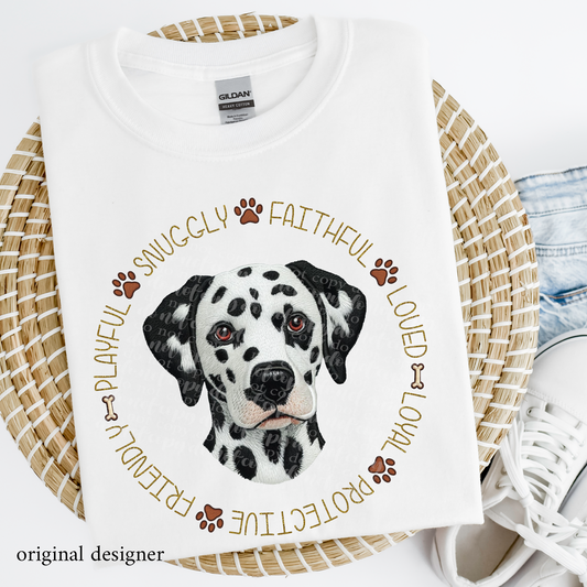 Dalmatian Pet Traits Faux Embroidery & Faux Sparkle DTF Transfer