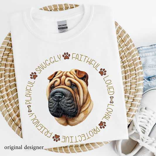 Shar-Pei Pet Traits Faux Embroidery & Faux Sparkle DTF Transfer