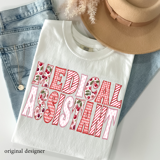 Medical Assistant Sweet Cherry Career **EXCLUSIVE** Faux Embroidery DTF & Sublimation Transfer