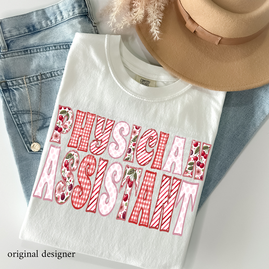Physician Assistant Sweet Cherry Career **EXCLUSIVE** Faux Embroidery DTF & Sublimation Transfer