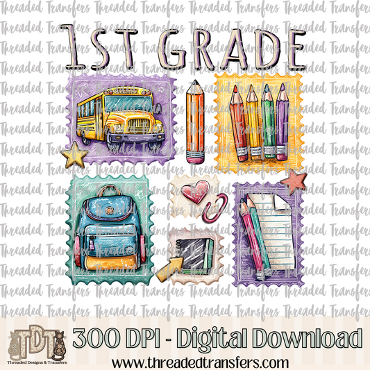 1st Grade Doodle Stamps Digital Design Download (PNG Format - no product shipped)