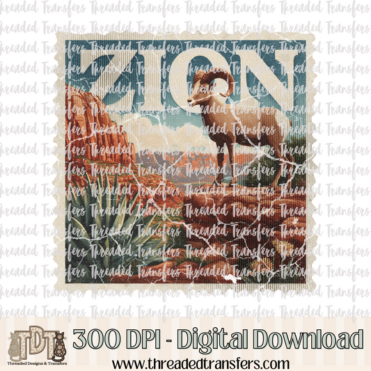 Vintage Zion Stamp Digital Design Download (PNG Format - no product shipped)