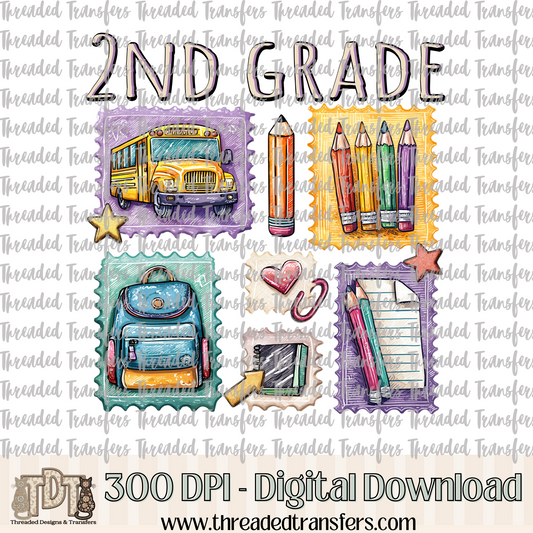 2nd Grade Doodle Stamps Digital Design Download (PNG Format - no product shipped)