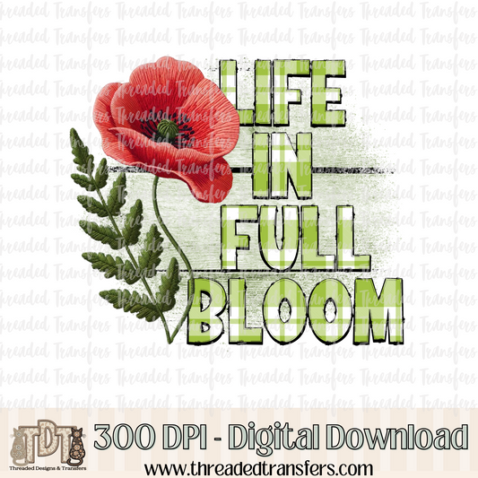 Life in Full Bloom Poppy Faux Embroidery Digital Design Download (PNG Format - no product shipped)