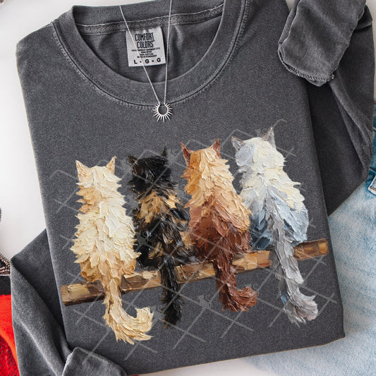 Cats on a Shelf Hand Painted DTF Transfer