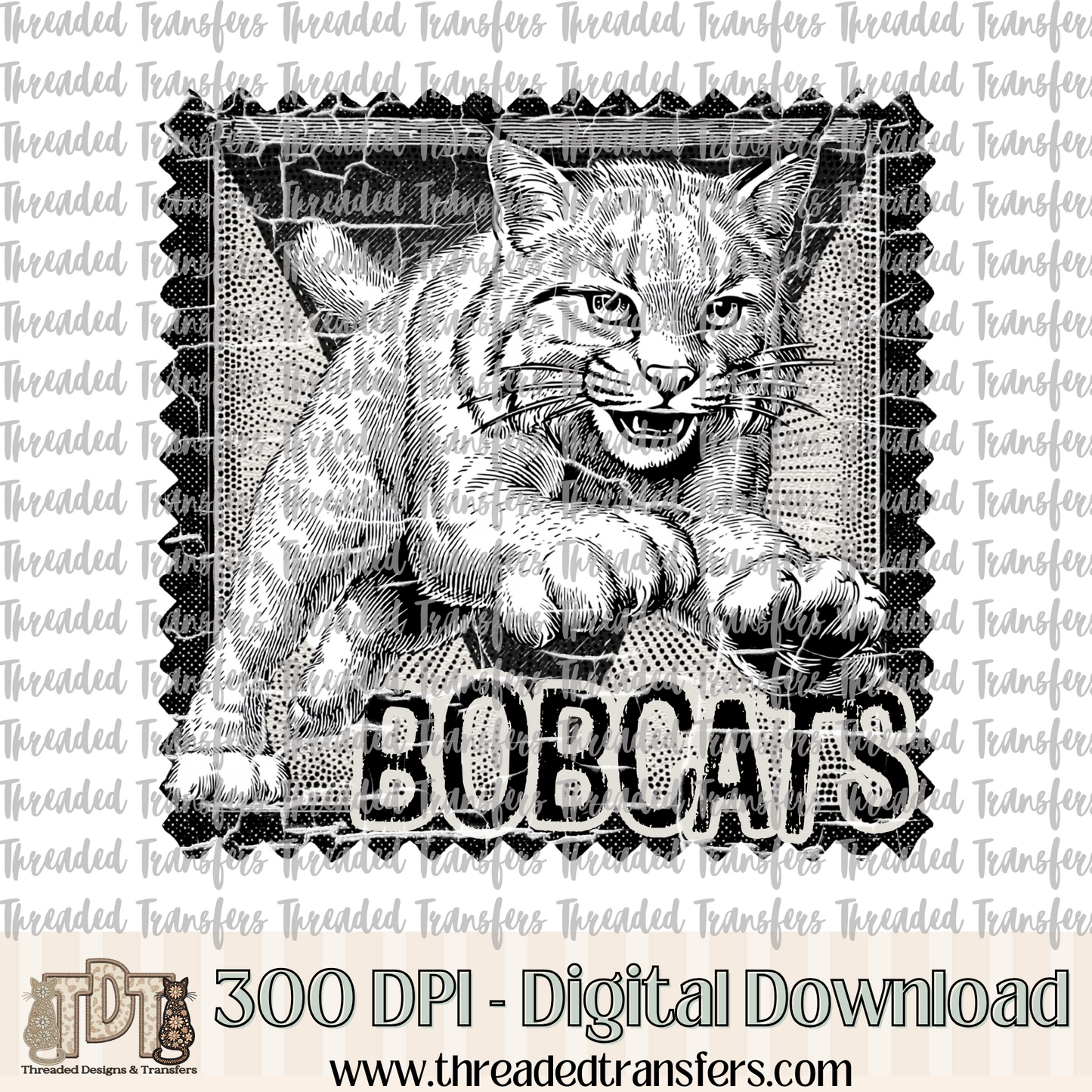 Bobcats Mascot Stamp Digital Design Download (PNG Format - no product shipped)