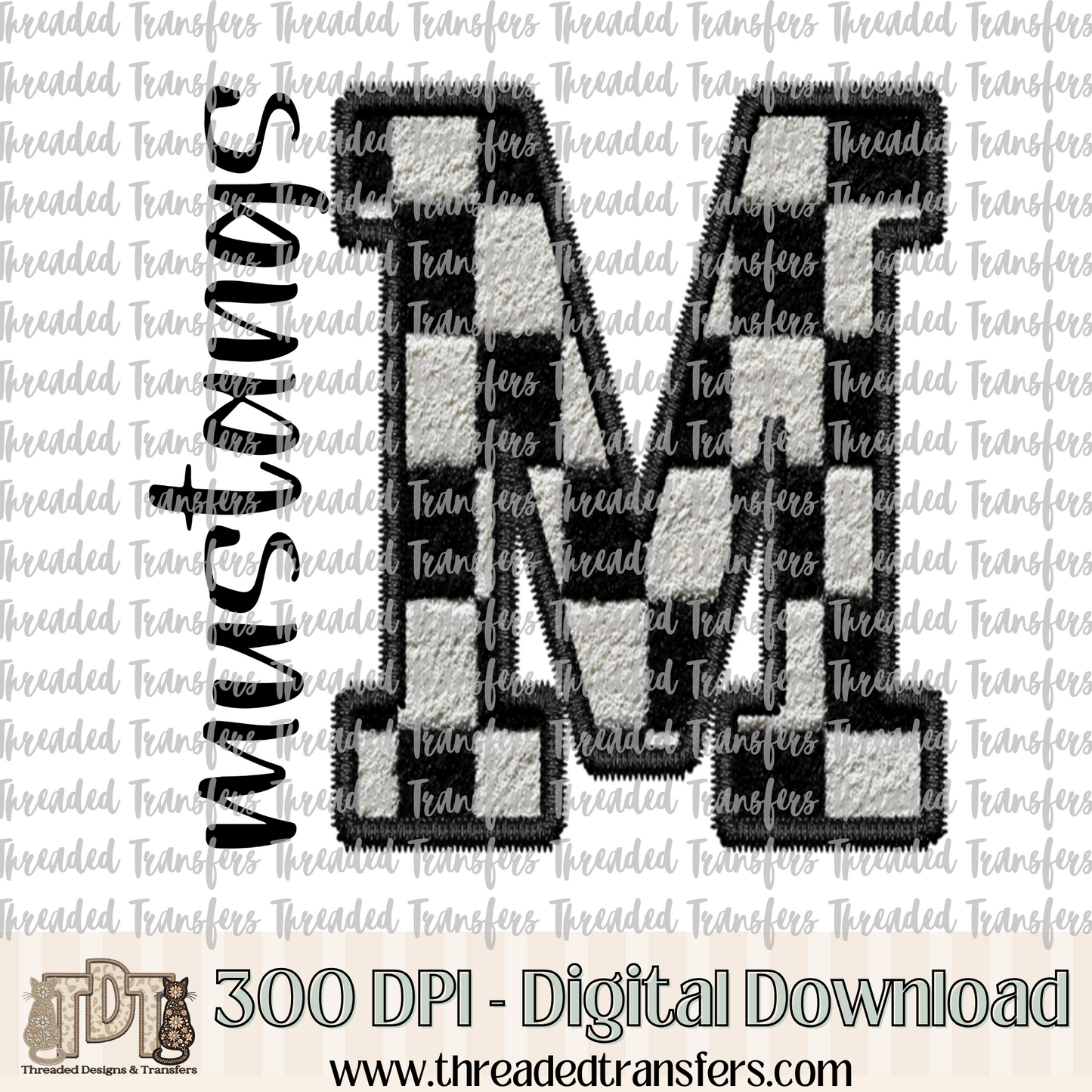 Fuzzy Checker Mustangs Faux Embroidery Digital Design Download (PNG Format - no product shipped)