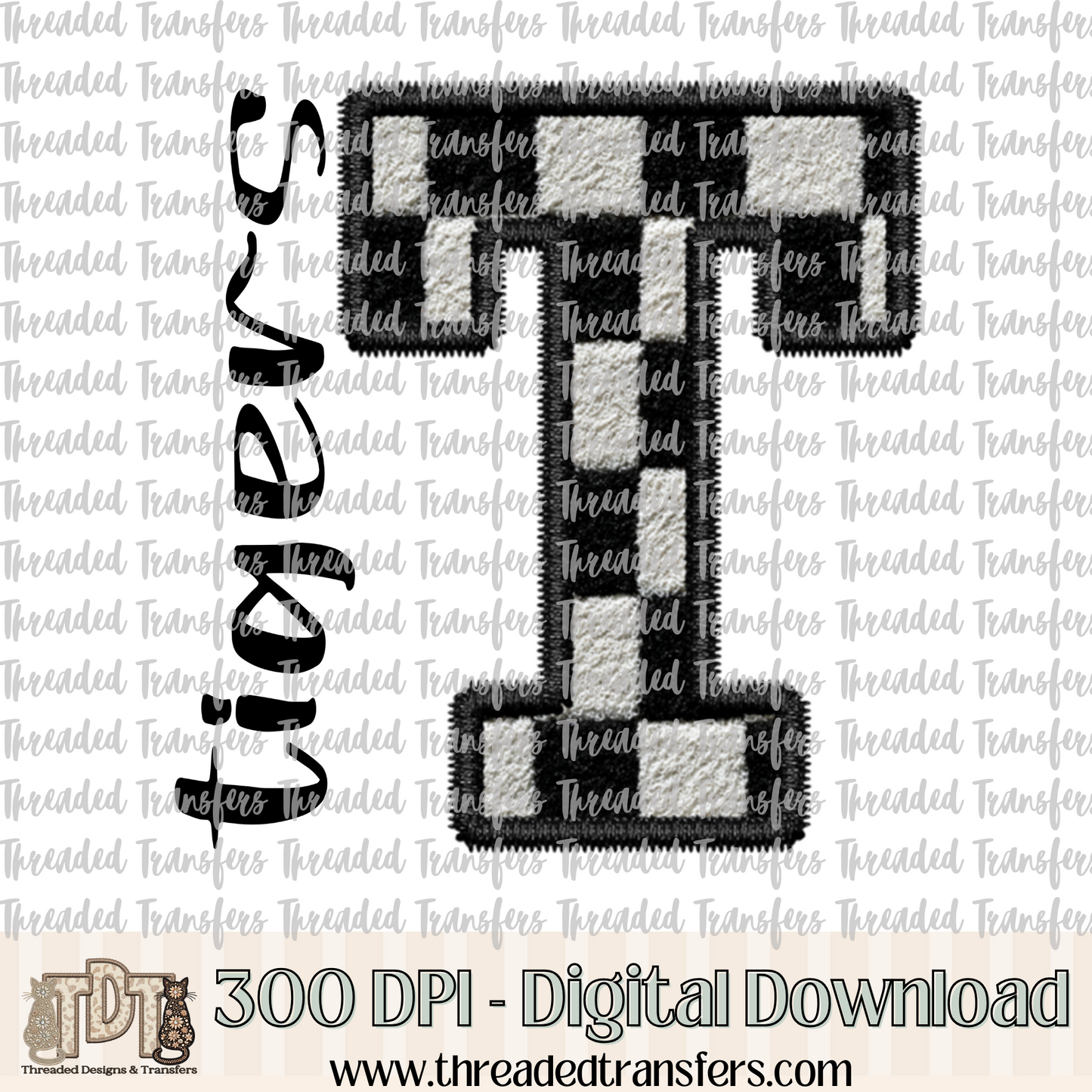Fuzzy Checker Tigers Faux Embroidery Digital Design Download (PNG Format - no product shipped)