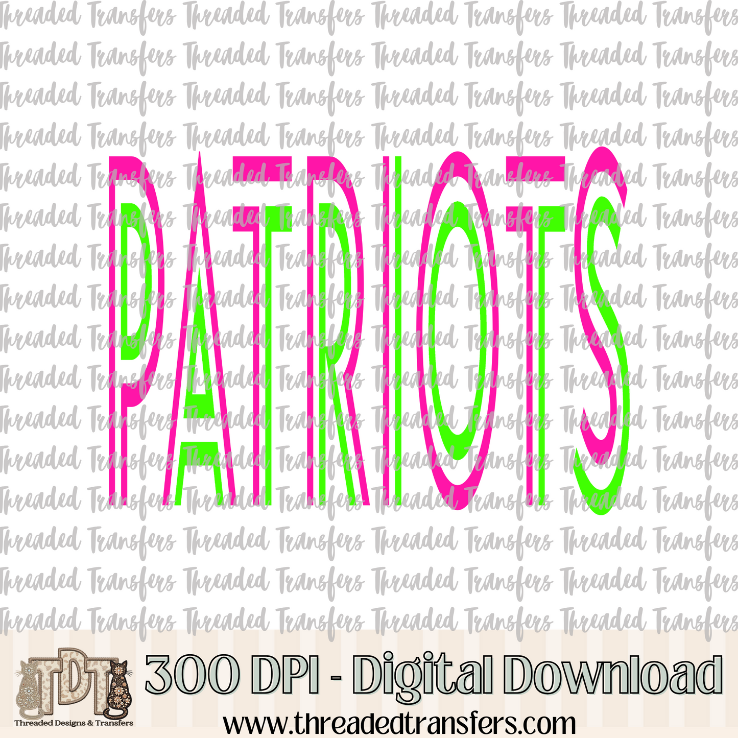 Vibrant Patriots Mascot Typography Digital Design Download (PNG Format - no product shipped)