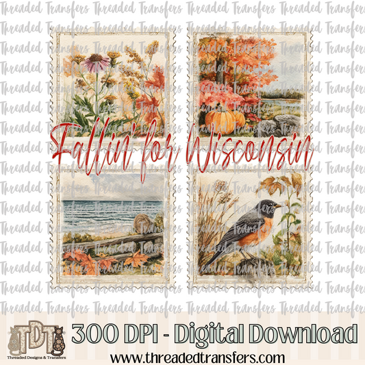Fallin' for Wisconsin Stamp Digital Design Download (PNG Format - no product shipped)