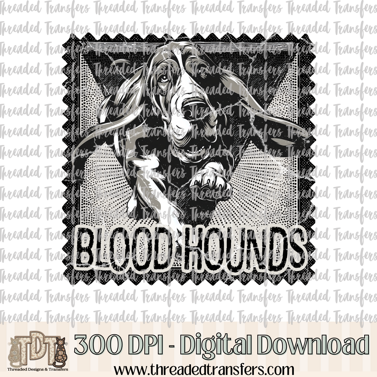 Blood Hounds Mascot Stamp Digital Design Download (PNG Format - no product shipped)