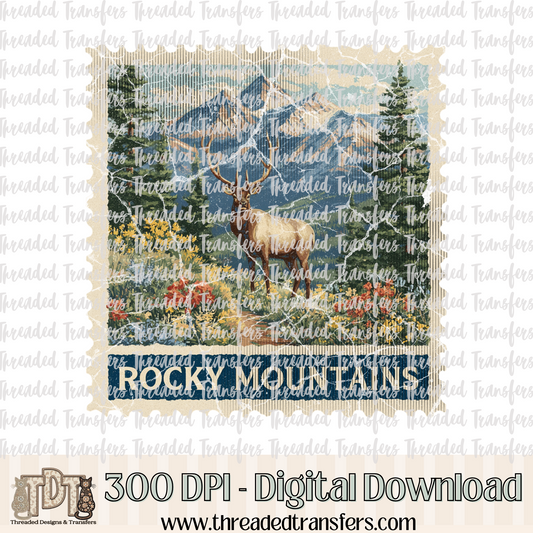 Vintage Rocky Mountains Stamp Digital Design Download (PNG Format - no product shipped)