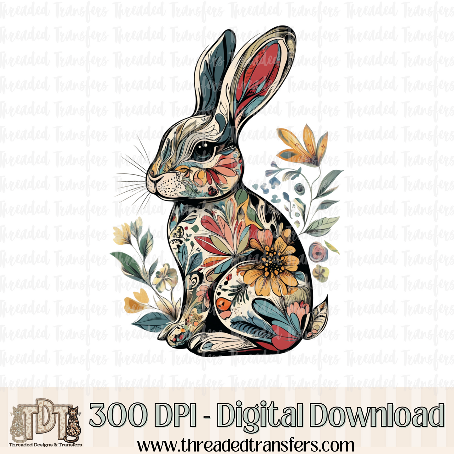 Boho Bunny Digital Design Download (PNG Format - no product shipped)