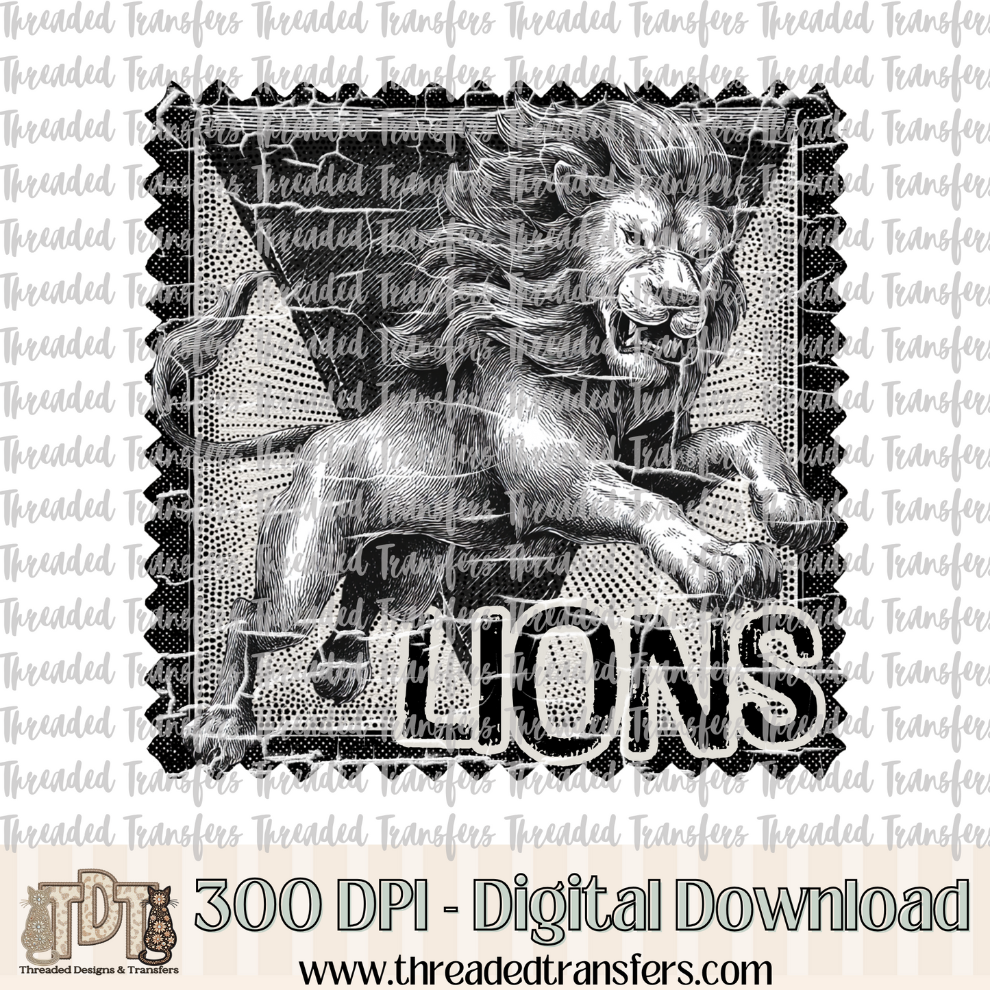 Lions Mascot Stamp Digital Design Download (PNG Format - no product shipped)