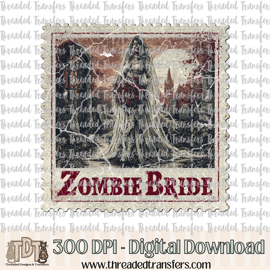 Vintage Horror Zombie Bride Stamp Digital Design Download (PNG Format - no product shipped)
