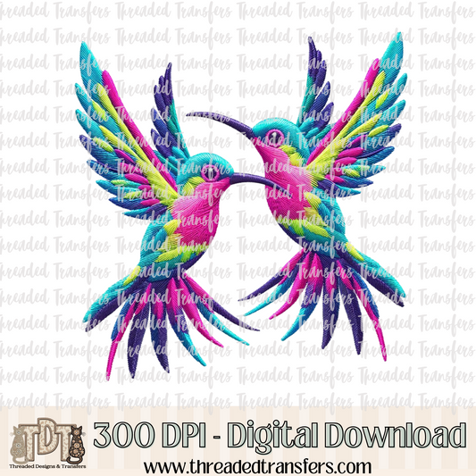 Vibrant Hummingbirds Faux Embroidery Digital Design Download (PNG Format - no product shipped)