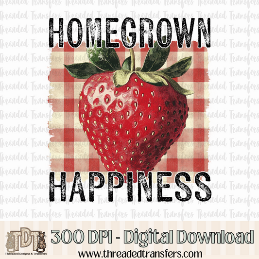 Homegrown Happiness Strawberry Vintage Digital Design Download (PNG Format - no product shipped)