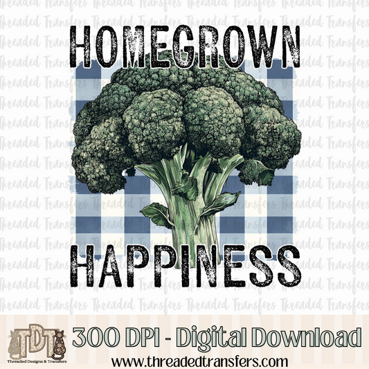 Homegrown Happiness Broccoli Vintage Digital Design Download (PNG Format - no product shipped)