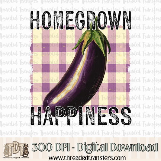Homegrown Happiness Eggplant Vintage Digital Design Download (PNG Format - no product shipped)